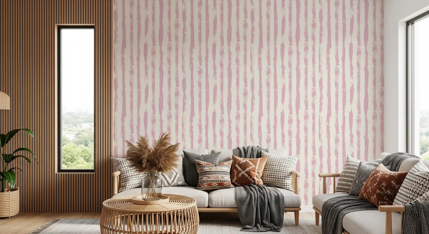 Blush Pink Painted Vertical Stripes Wallpaper⁠