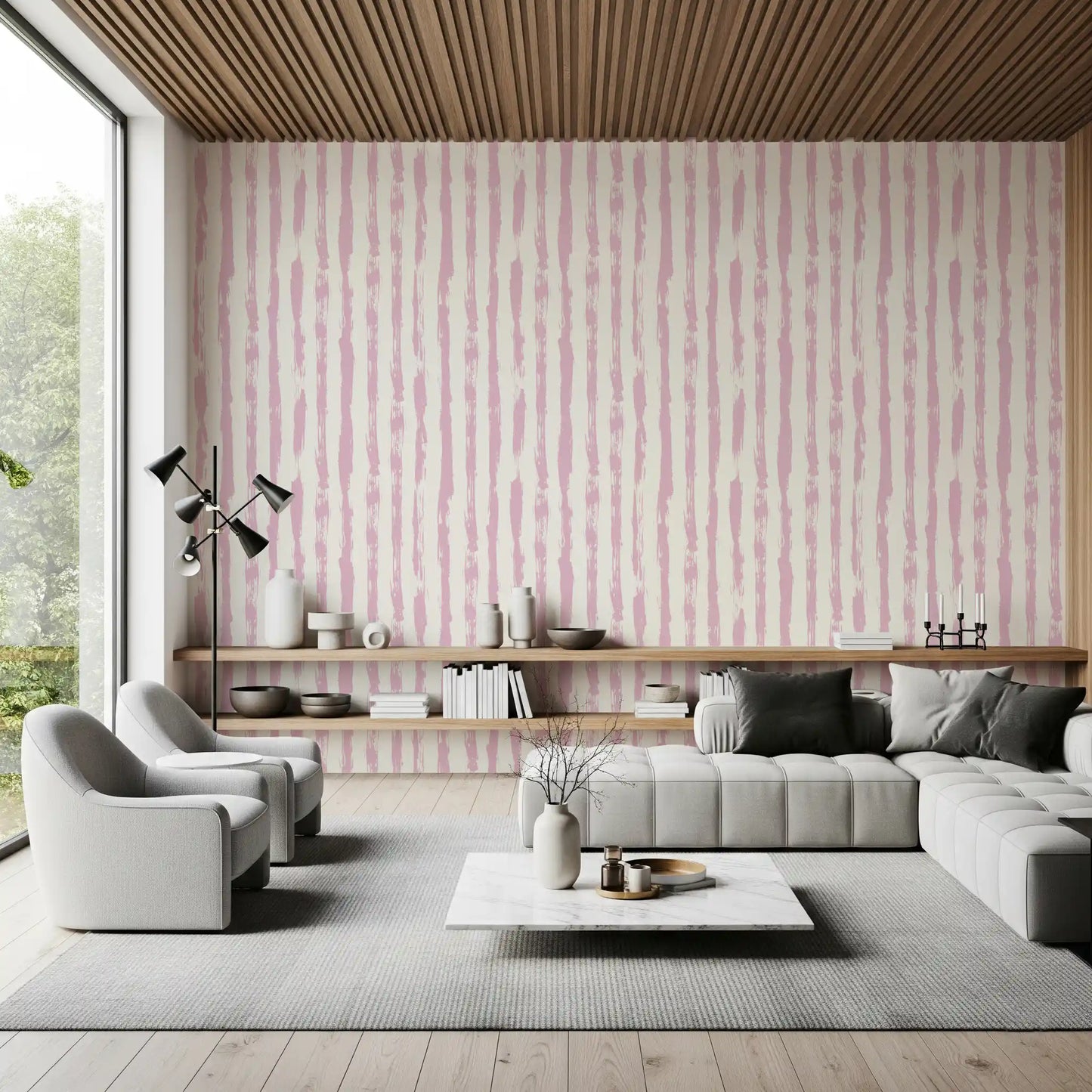 Blush Pink Painted Vertical Stripes Wallpaper⁠