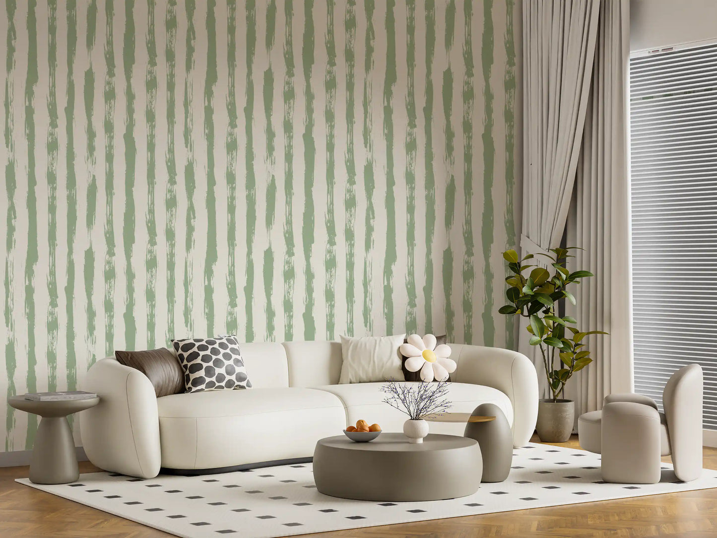 Sage Brushstroke Vertical Stripes Wallpaper⁠
