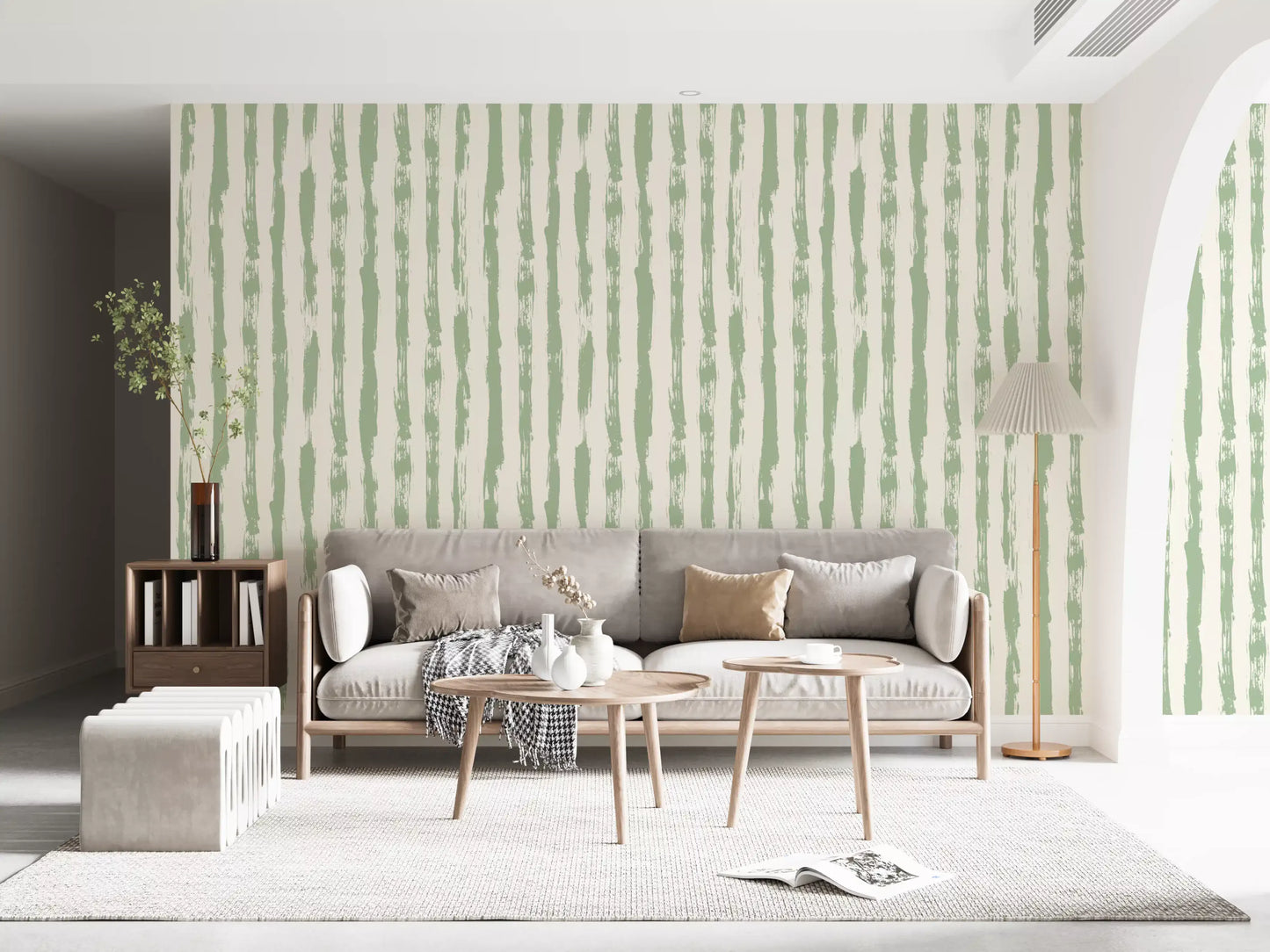 Sage Brushstroke Vertical Stripes Wallpaper⁠