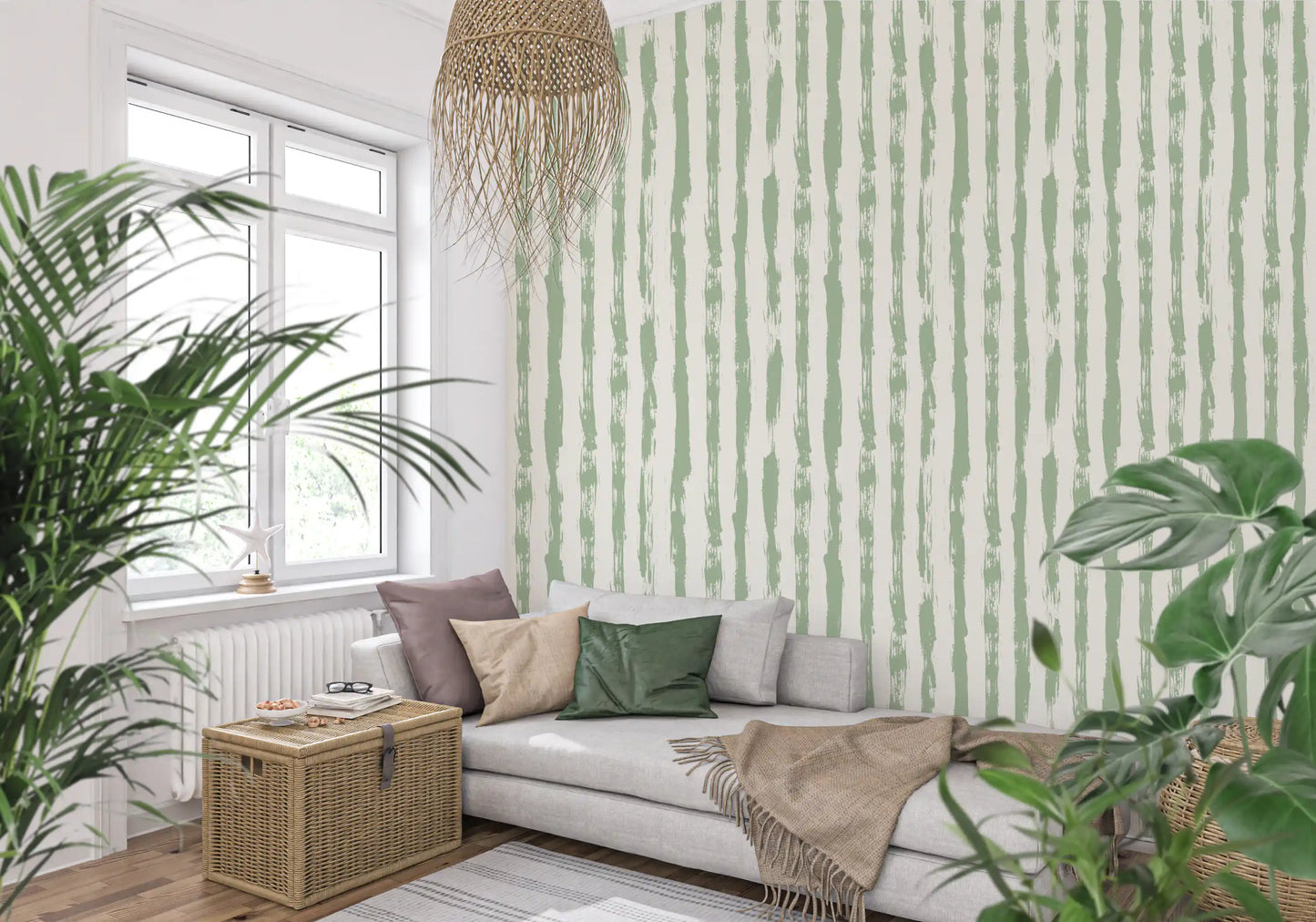 Sage Brushstroke Vertical Stripes Wallpaper⁠