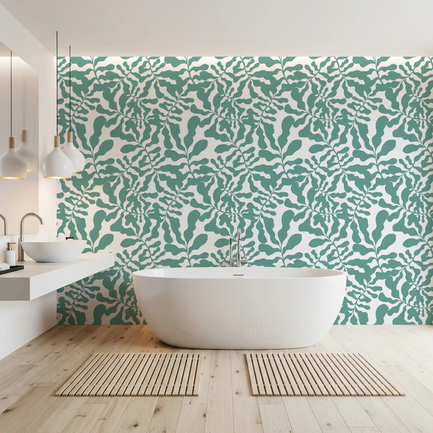 Sage Botanical Leaf Trail Wallpaper⁠