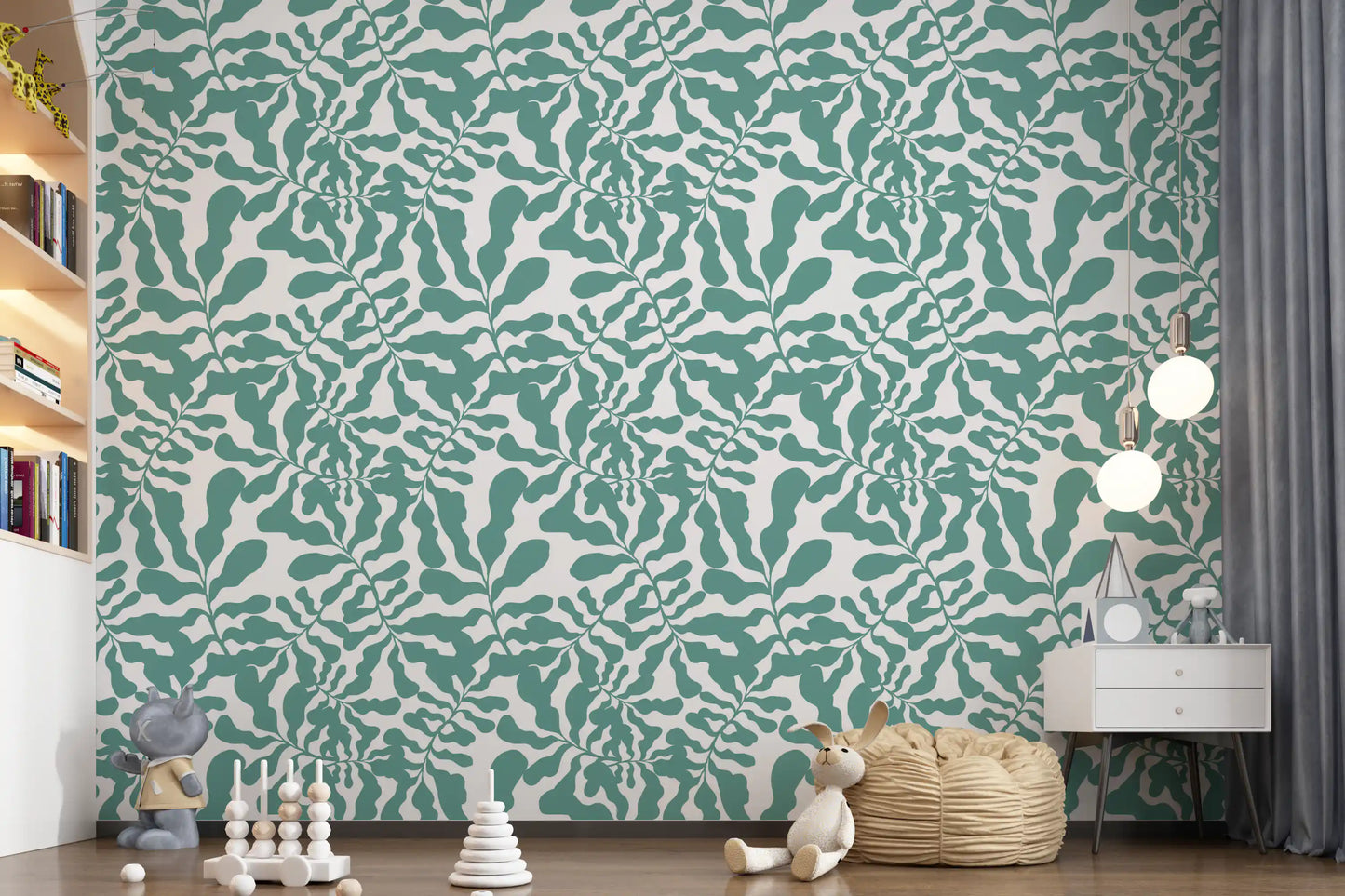 Sage Botanical Leaf Trail Wallpaper⁠