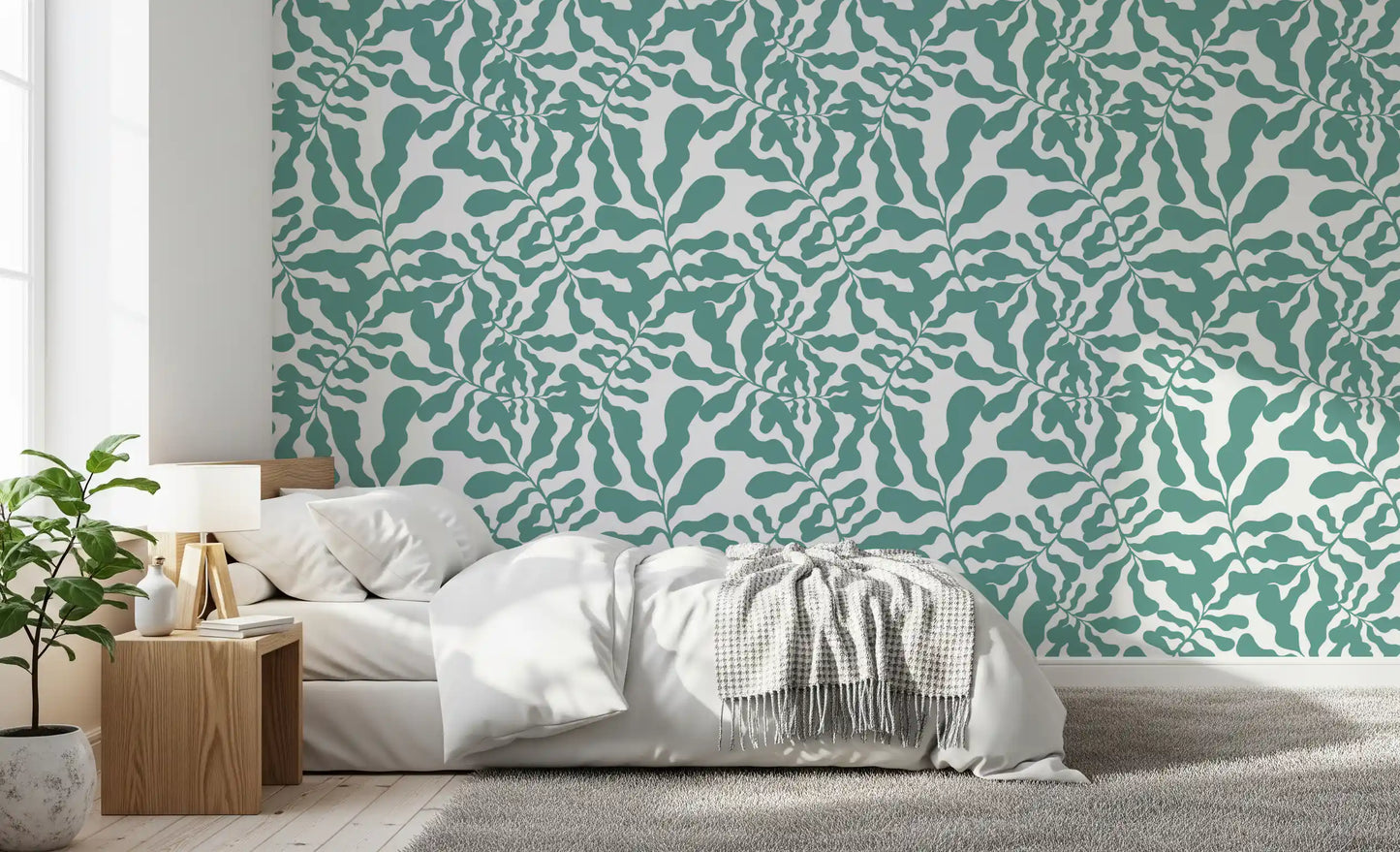 Sage Botanical Leaf Trail Wallpaper⁠