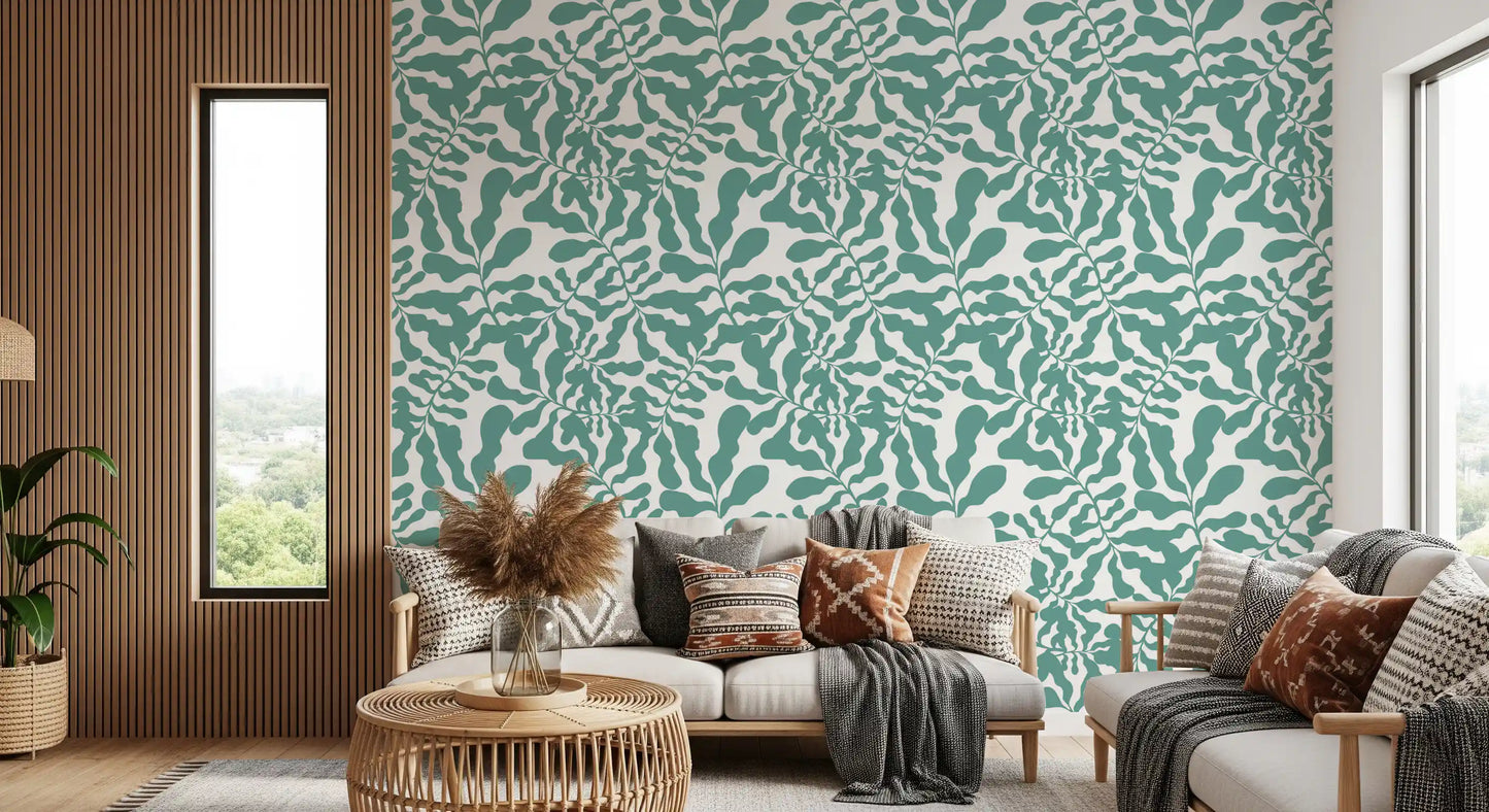 Sage Botanical Leaf Trail Wallpaper⁠