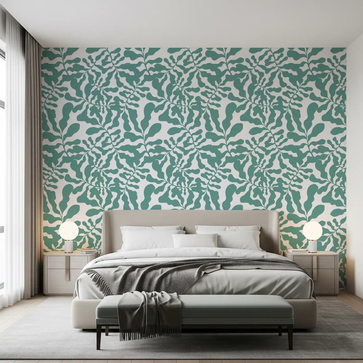 Sage Botanical Leaf Trail Wallpaper⁠