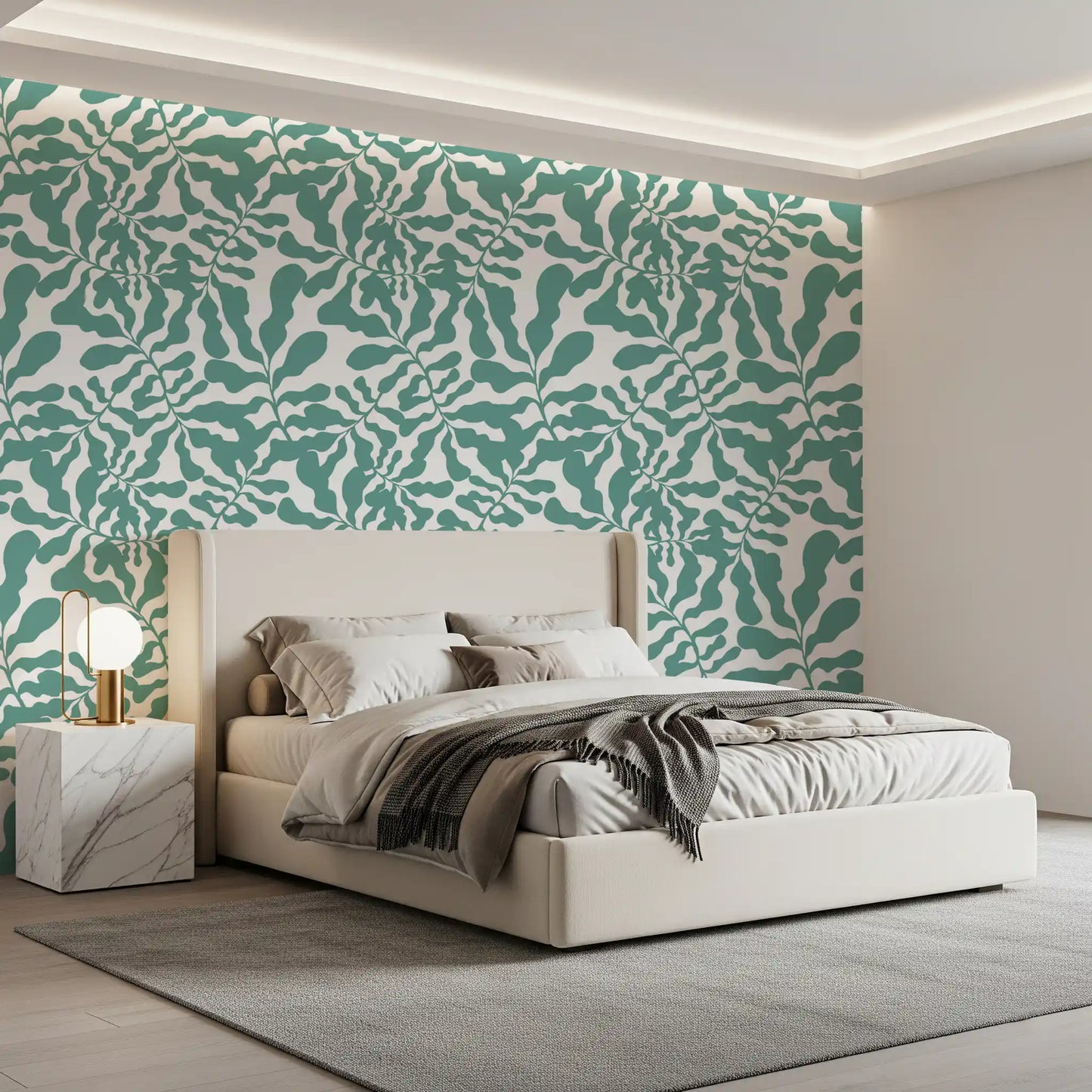 Sage Botanical Leaf Trail Wallpaper⁠
