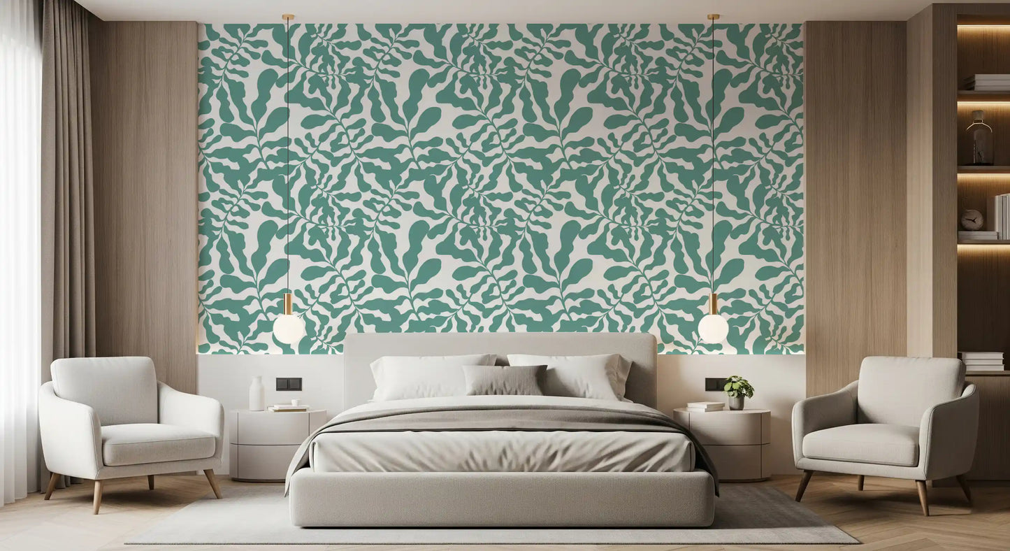 Sage Botanical Leaf Trail Wallpaper⁠