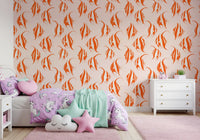 Orange angelfish wallpaper in a girls bedroom with unicorn bedding and star cushions GD12275