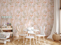 Pink Flamingo Tropical Palm Retreat Wallpaper⁠