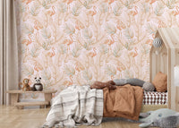 Pink Flamingo Tropical Palm Retreat Wallpaper⁠