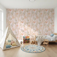 Pink Flamingo Tropical Palm Retreat Wallpaper⁠