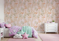 Pink Flamingo Tropical Palm Retreat Wallpaper⁠
