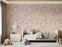 Pink Flamingo Tropical Palm Retreat Wallpaper⁠