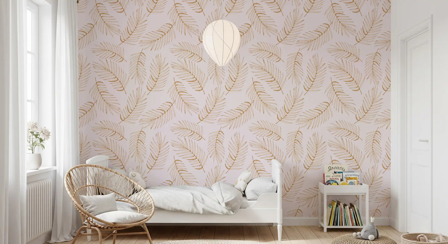 Golden Palm Leaf Outline Pattern Wallpaper⁠