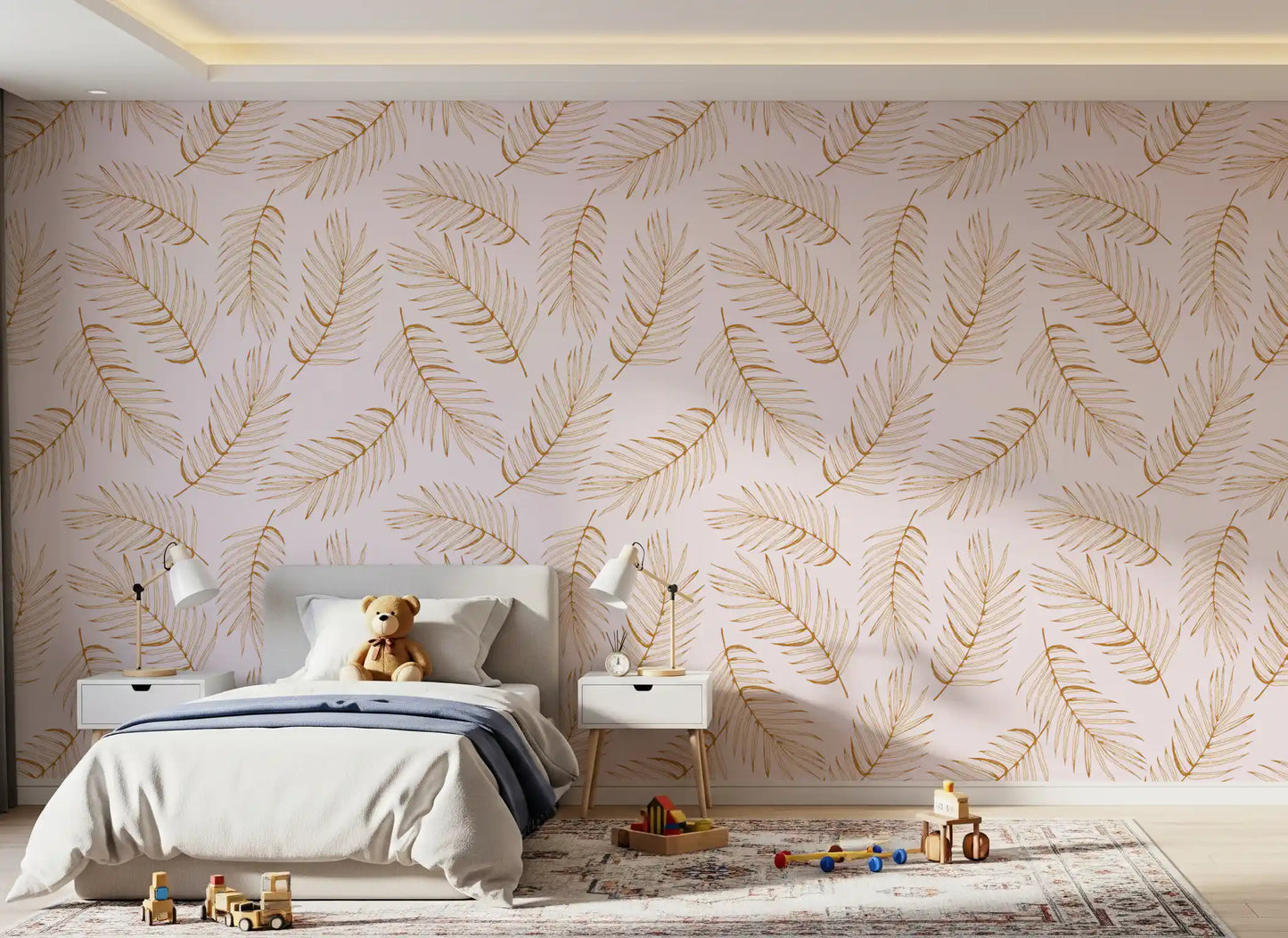 Golden Palm Leaf Outline Pattern Wallpaper⁠