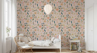Soft Blush Botanical Garden Illustration Wallpaper⁠