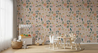 Soft Blush Botanical Garden Illustration Wallpaper⁠