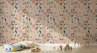 Soft Blush Botanical Garden Illustration Wallpaper⁠