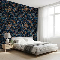 Midnight Copper Floral Bloom Wallpaper⁠