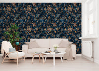Midnight Copper Floral Bloom Wallpaper⁠