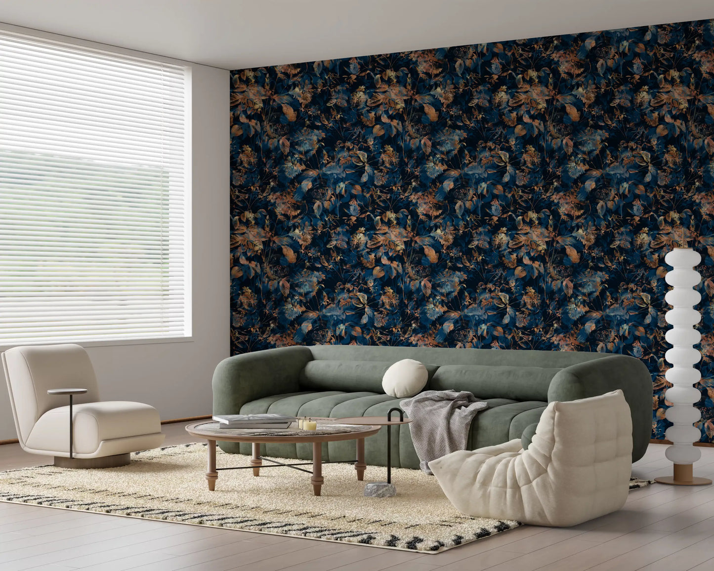 Midnight Copper Floral Bloom Wallpaper⁠