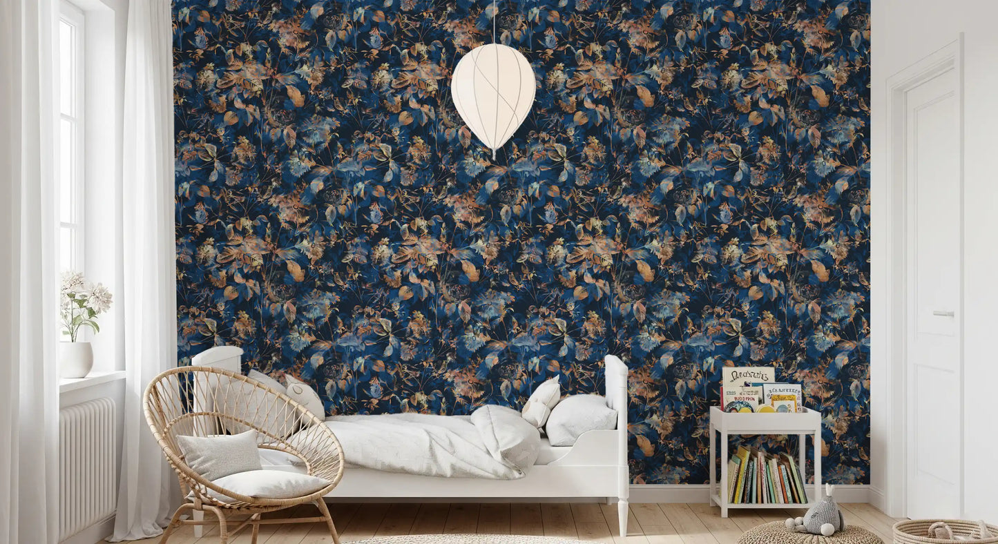 Rustic Bronze & Navy Garden Wallpaper⁠