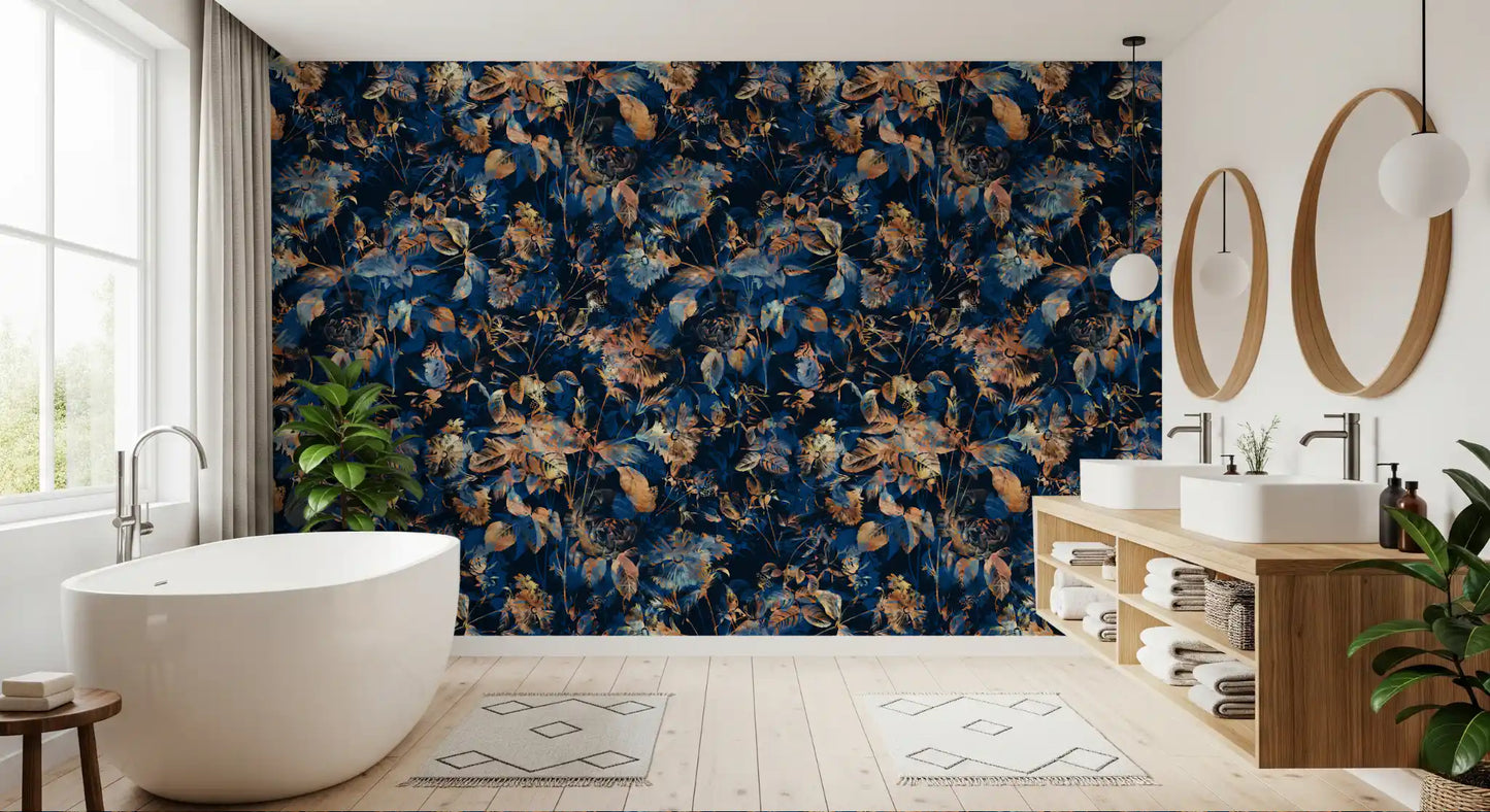 Rustic Bronze & Navy Garden Wallpaper⁠