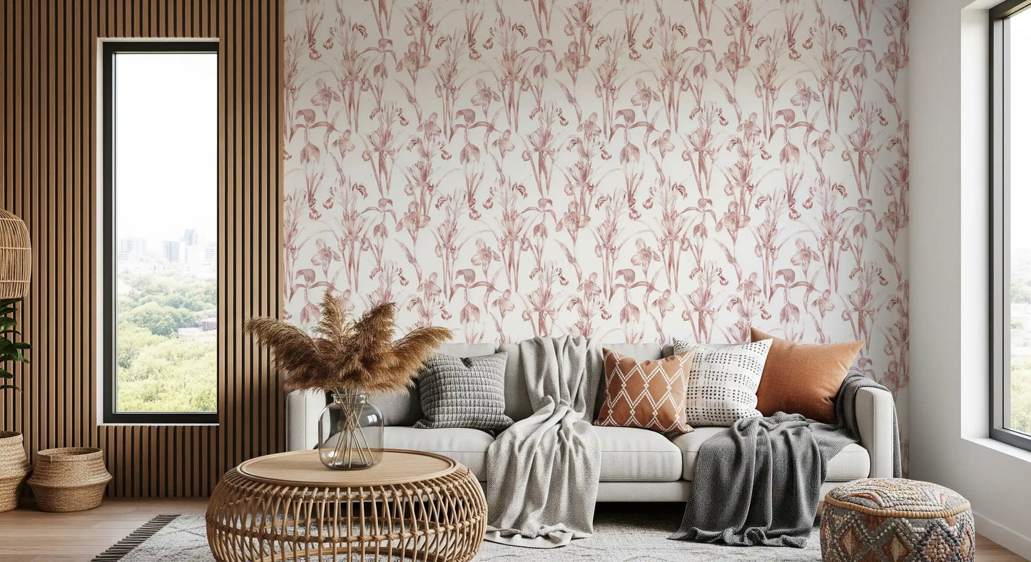 Ethereal Blush Iris Garden Wallpaper⁠