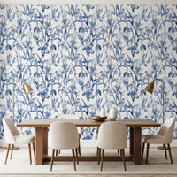 Indigo Botanical Sketch Wallpaper⁠