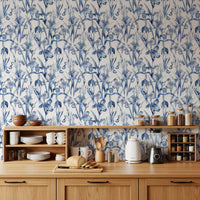 Indigo Botanical Sketch Wallpaper⁠