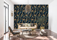 Midnight Flora Brushwork Wallpaper⁠