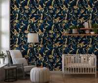 Midnight Flora Brushwork Wallpaper⁠