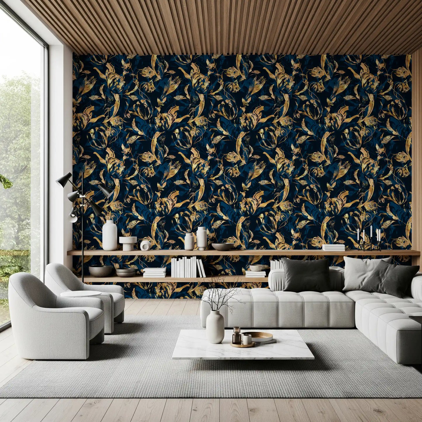 Midnight Flora Brushwork Wallpaper⁠