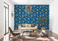 Deep Indigo Botanical Bloom Wallpaper⁠