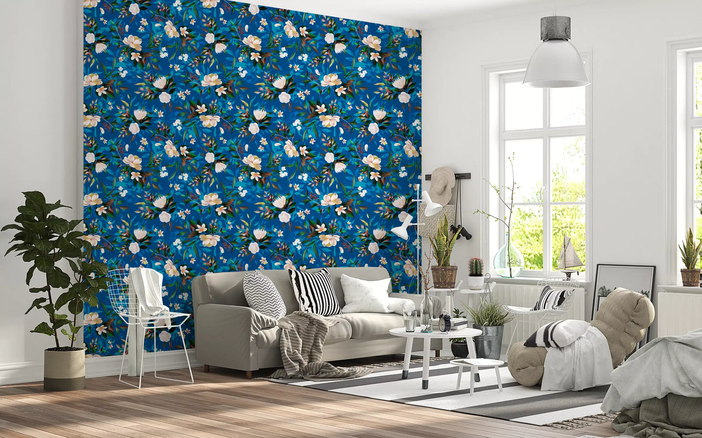 Deep Indigo Botanical Bloom Wallpaper⁠
