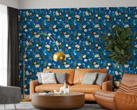 Deep Indigo Botanical Bloom Wallpaper⁠