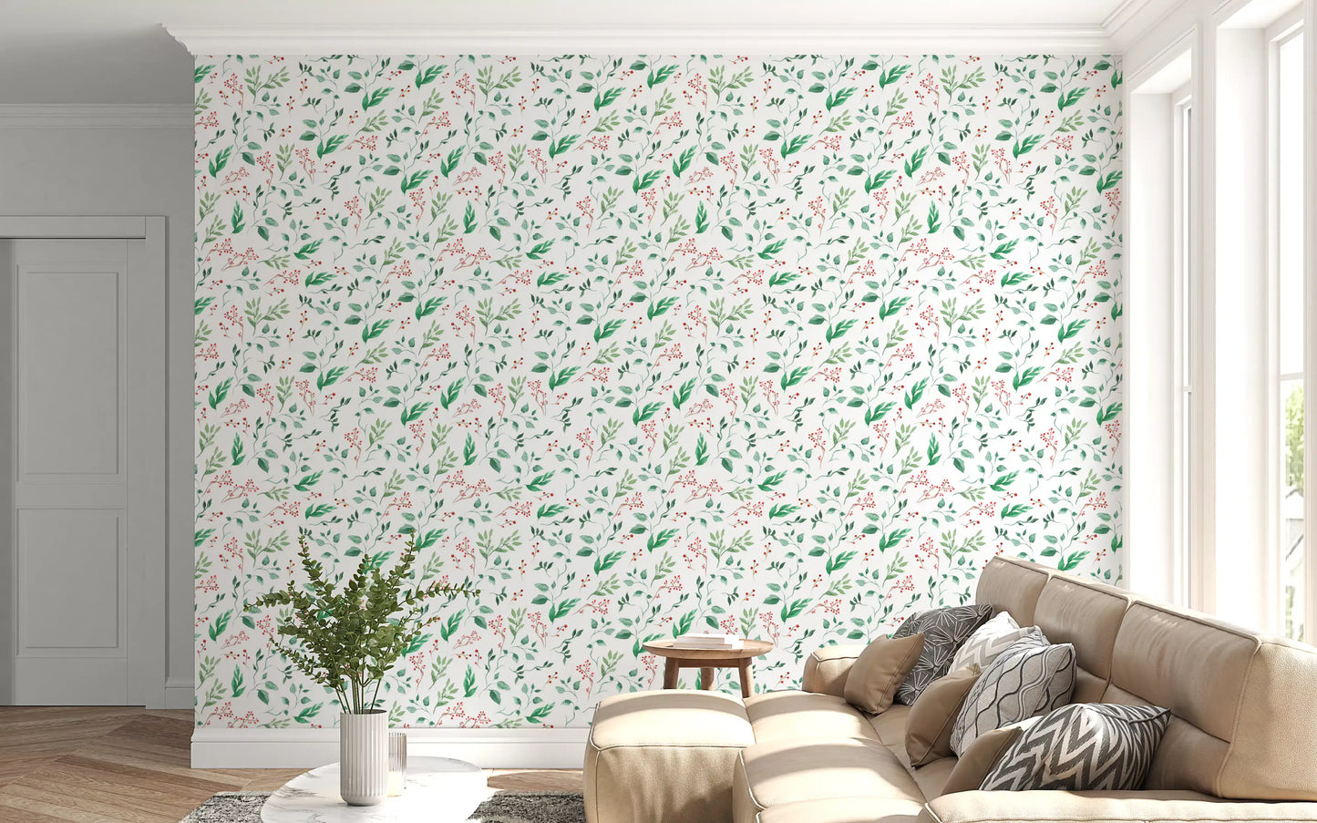 Watercolor Berry Vine Botanical Wallpaper⁠