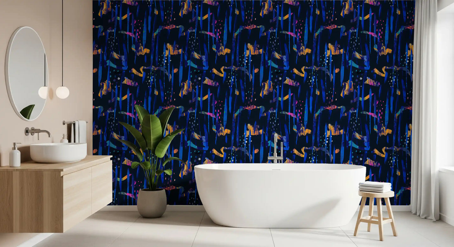 Midnight Blue Painted Harmony Wallpaper⁠