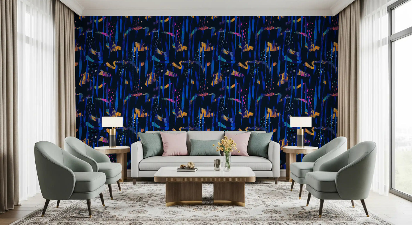 Midnight Blue Painted Harmony Wallpaper⁠