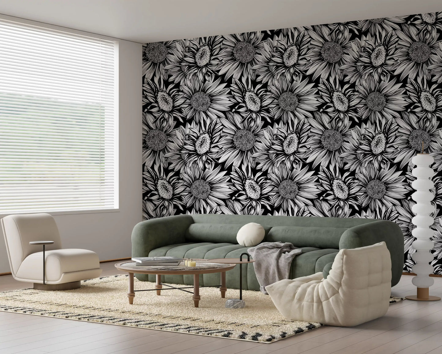 Monochrome Sunflower Sketch Bloom Wallpaper⁠