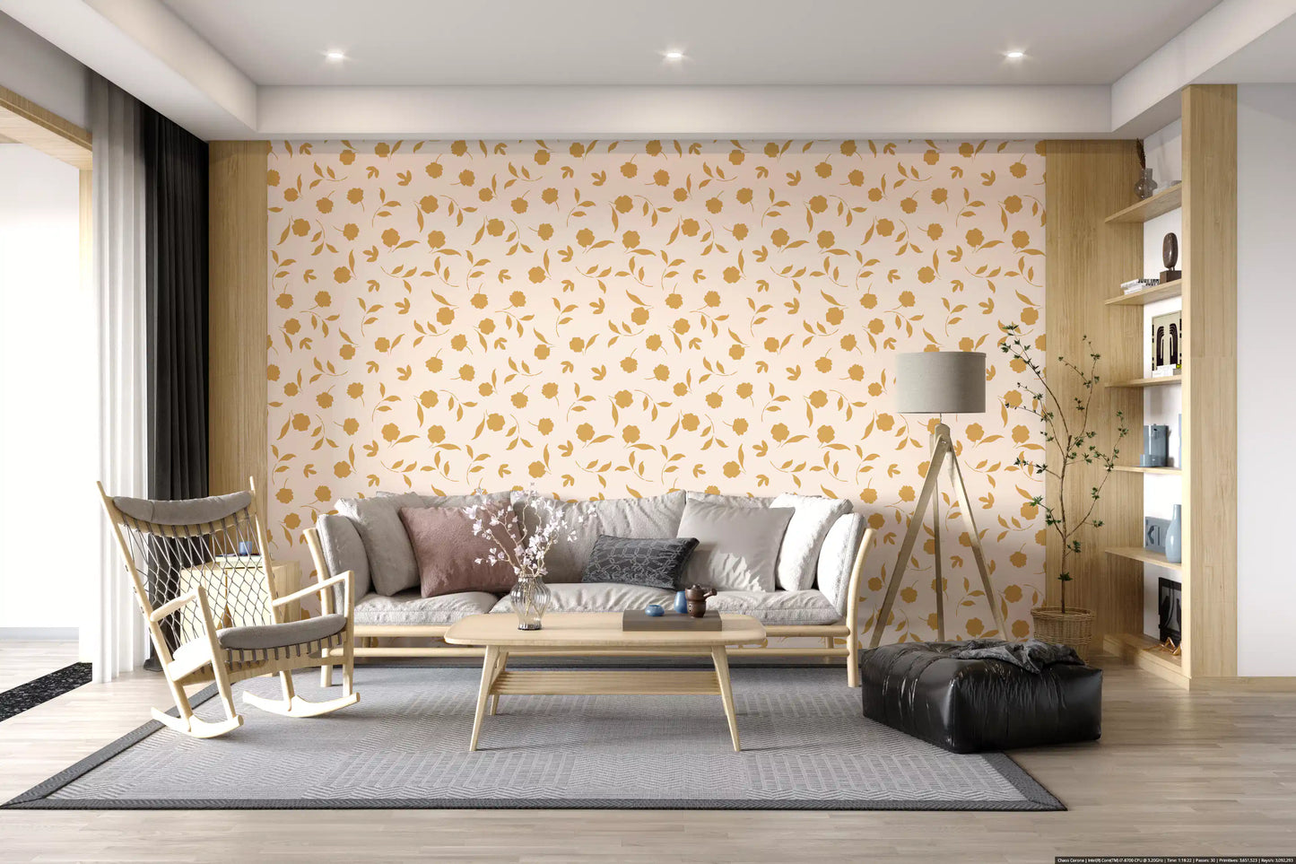 Minimalist Gold Floral Sprigs Wallpaper⁠
