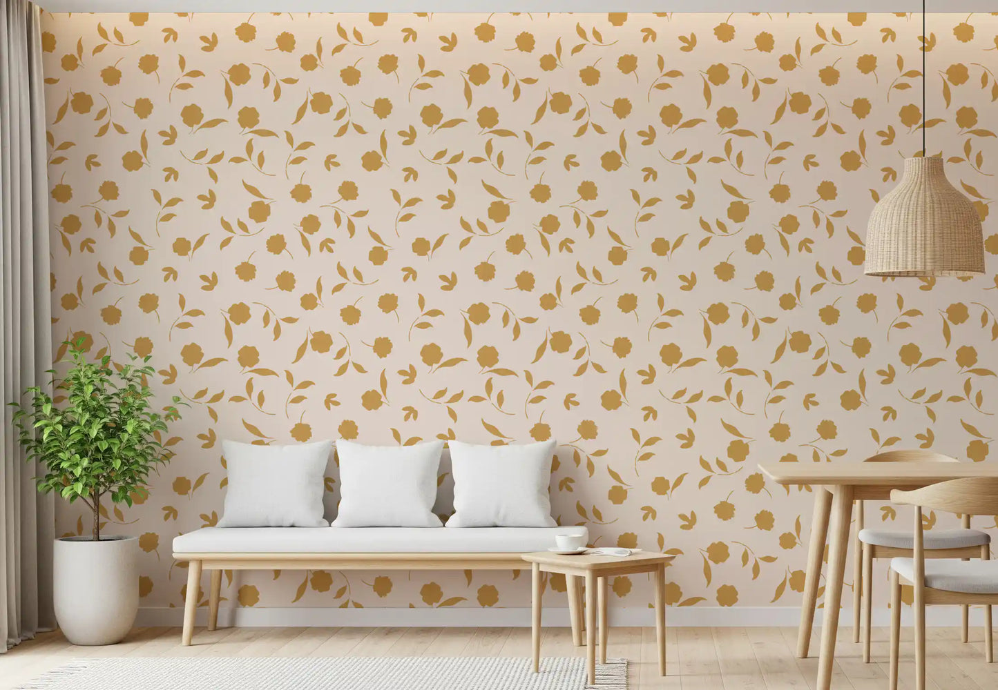 Minimalist Gold Floral Sprigs Wallpaper⁠