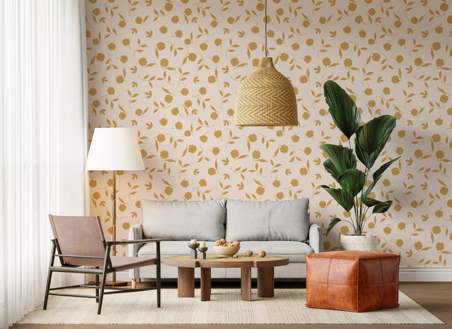Minimalist Gold Floral Sprigs Wallpaper⁠