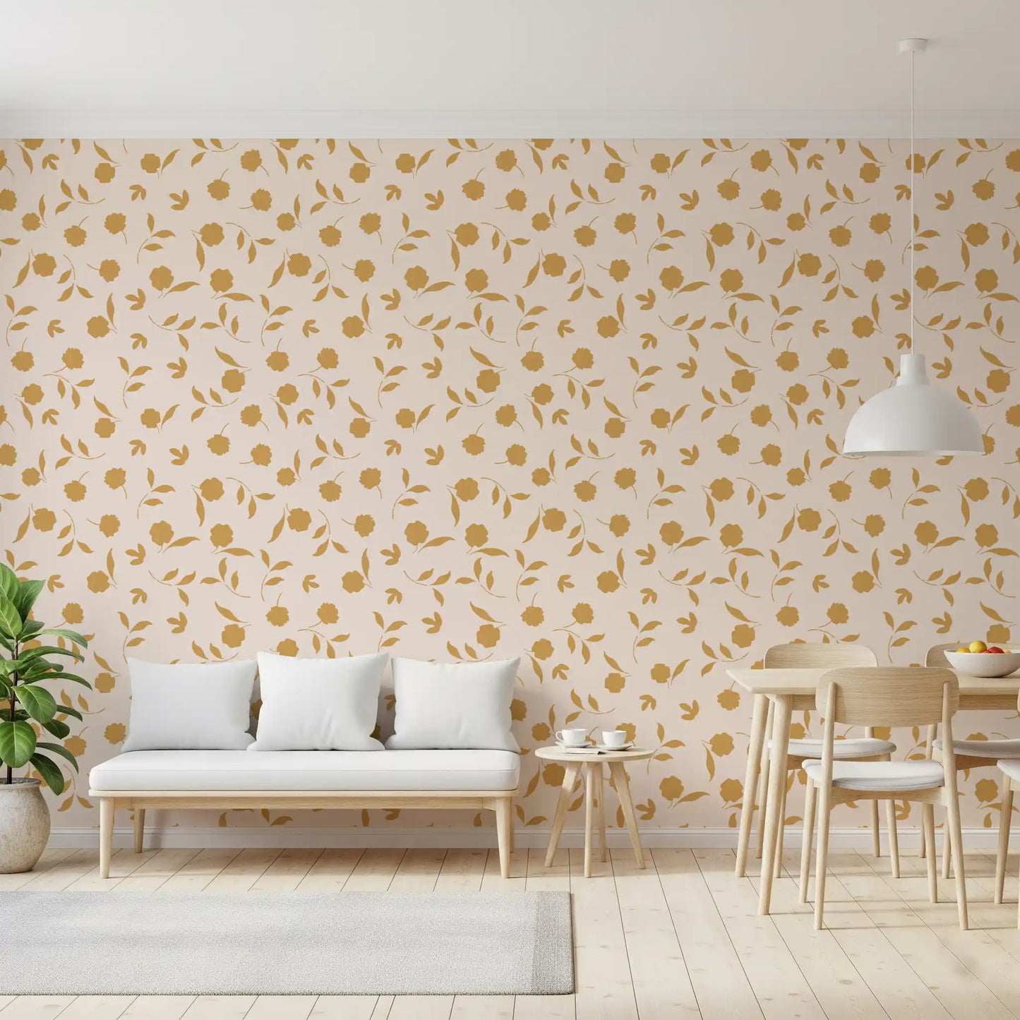 Minimalist Gold Floral Sprigs Wallpaper⁠