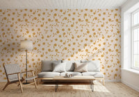 Minimalist Gold Floral Sprigs Wallpaper⁠
