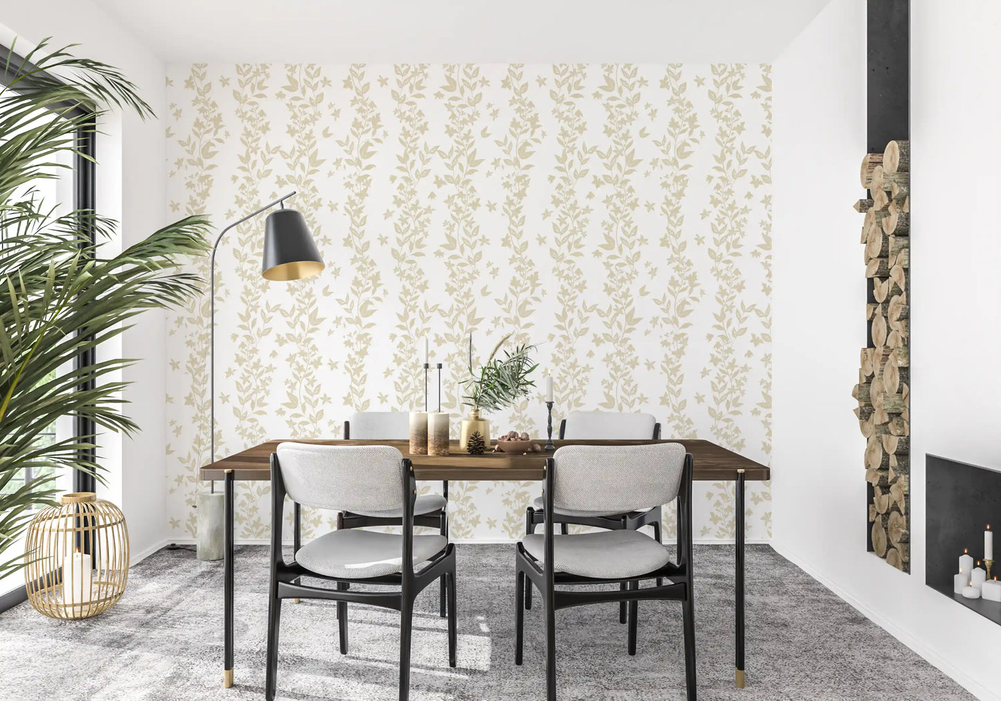 Cream Botanical Vine Trails Wallpaper⁠