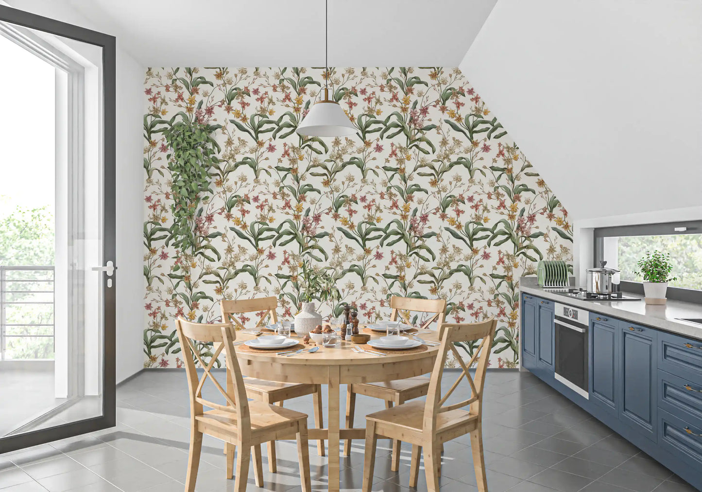 Vintage Botanical Orchid Trail Wallpaper⁠