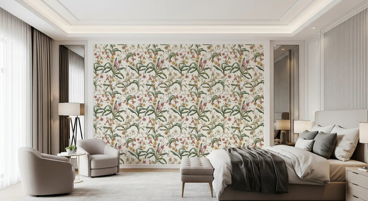 Vintage Botanical Orchid Trail Wallpaper⁠