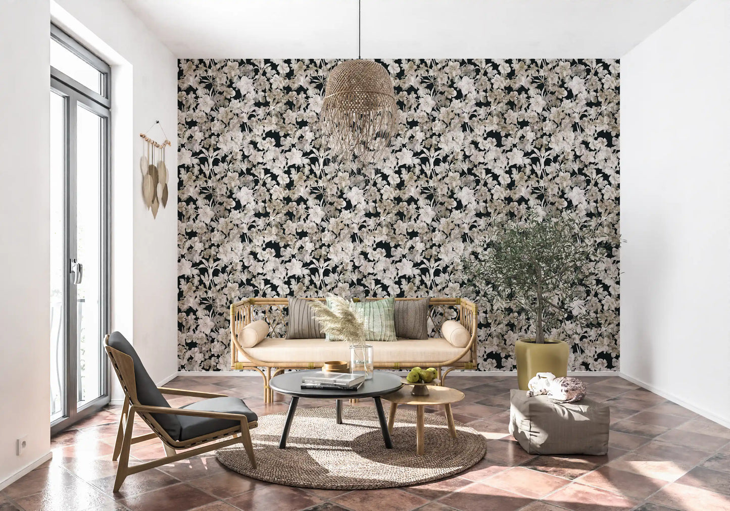 Rustic Floral Silhouette Art Wallpaper⁠
